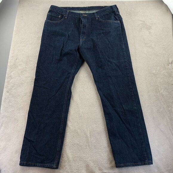 Wrangler Mens Jeans 38x30 Blue Dark Denim Straight Fit Relaxed Classic Casual - Picture 9 of 10